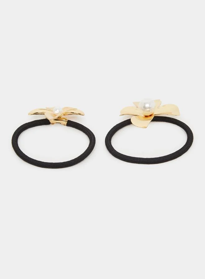Styli Pack of 2 - Gold Flower Hair Ties